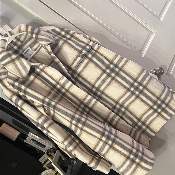 Old Navy Jackets & Blazers - Old Navy Cream and Gray Plaid Pea Coat